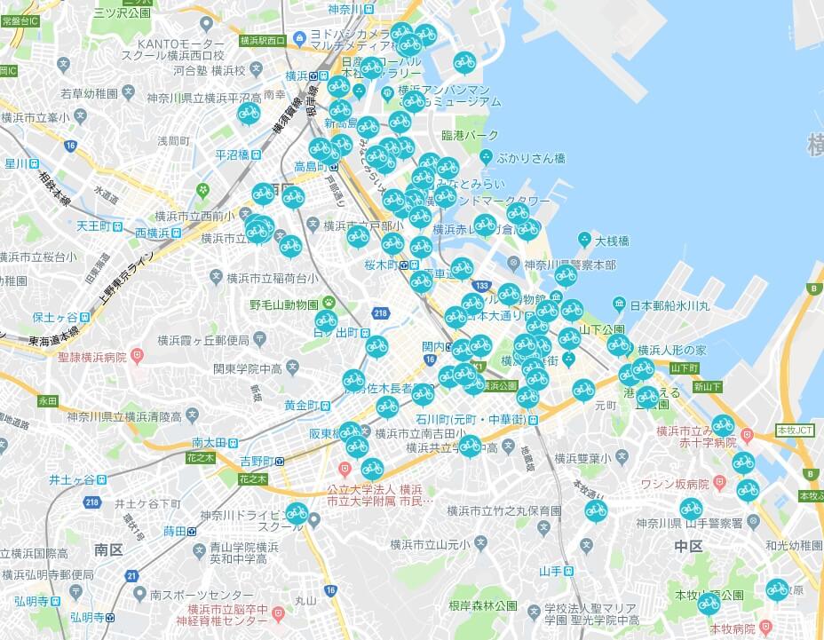 横浜シェアサイクルレンタルポートMAP