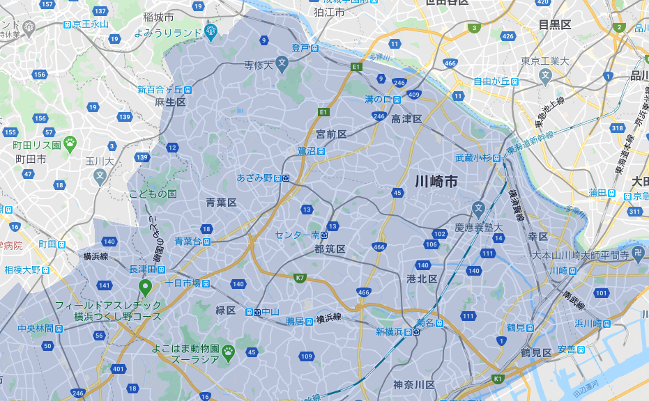 Uber Eats（ウーバーイーツ）川崎のエリア