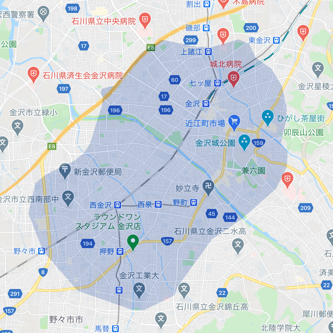 Uber Eats（ウーバーイーツ）石川県金沢市のエリア