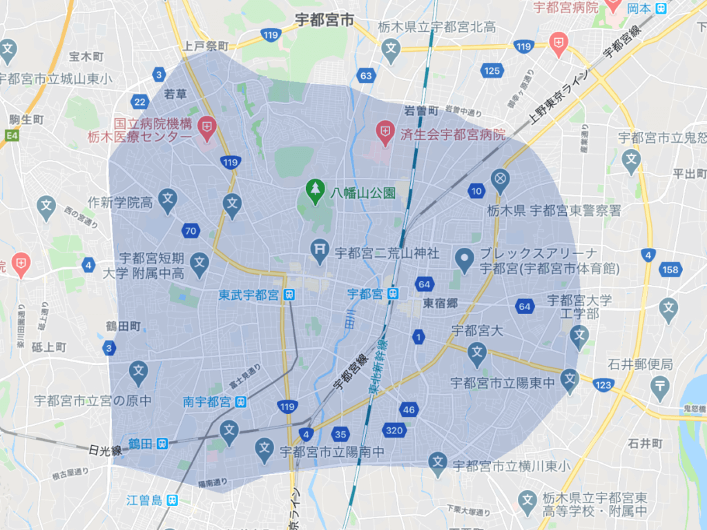 Uber Eats(ウーバーイーツ)栃木県宇都宮市のエリア