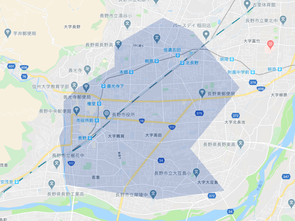 Uber Eats（ウーバーイーツ）長野県長野市のエリア