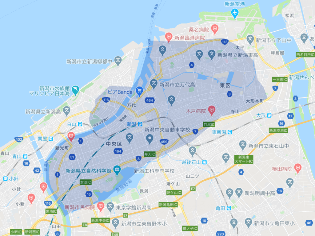Uber Eats（ウーバーイーツ）新潟市のエリア
